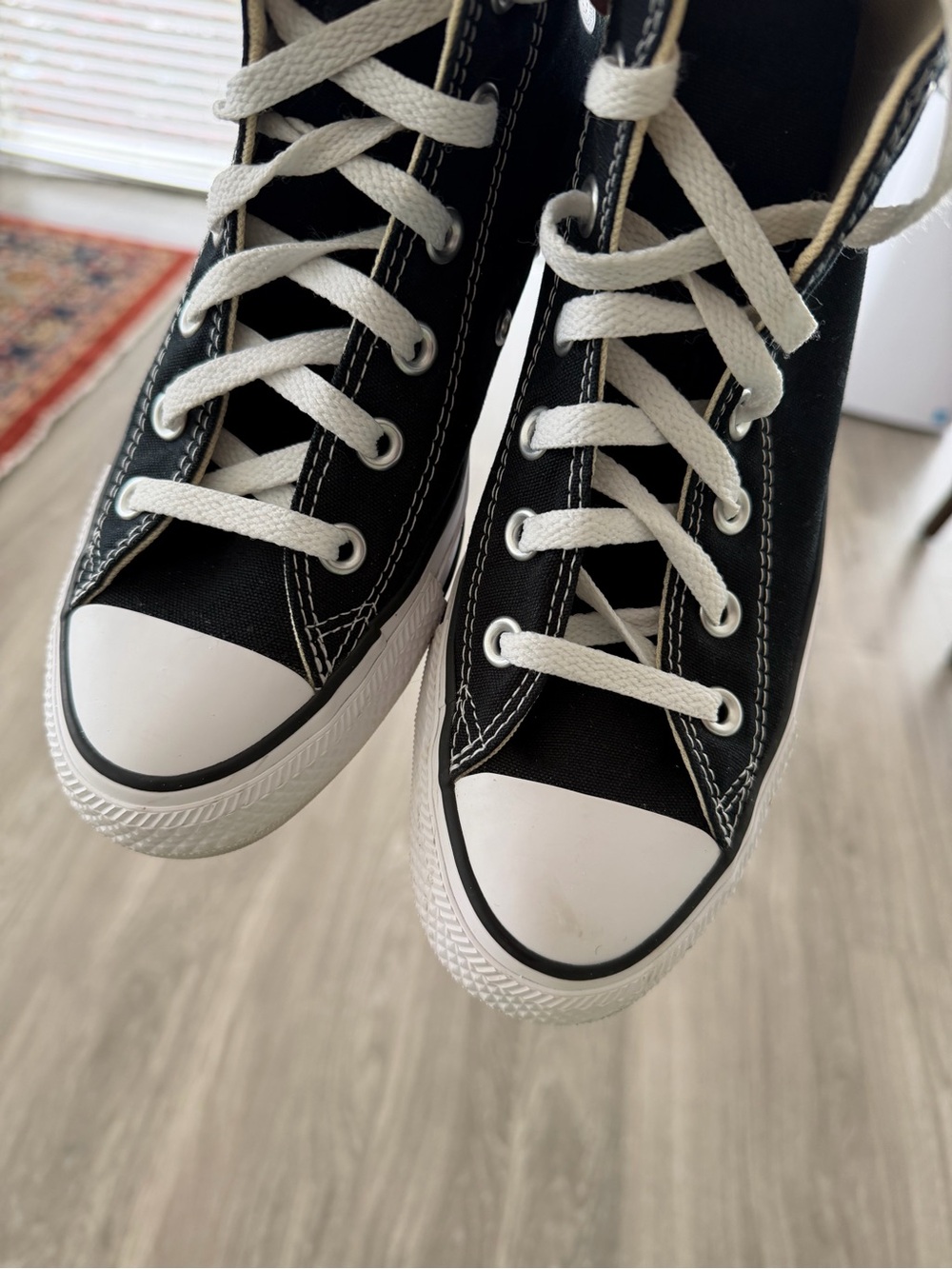 Converse Women’s High Top Canvas Sneakers in Black and White - Picture 3 of 12